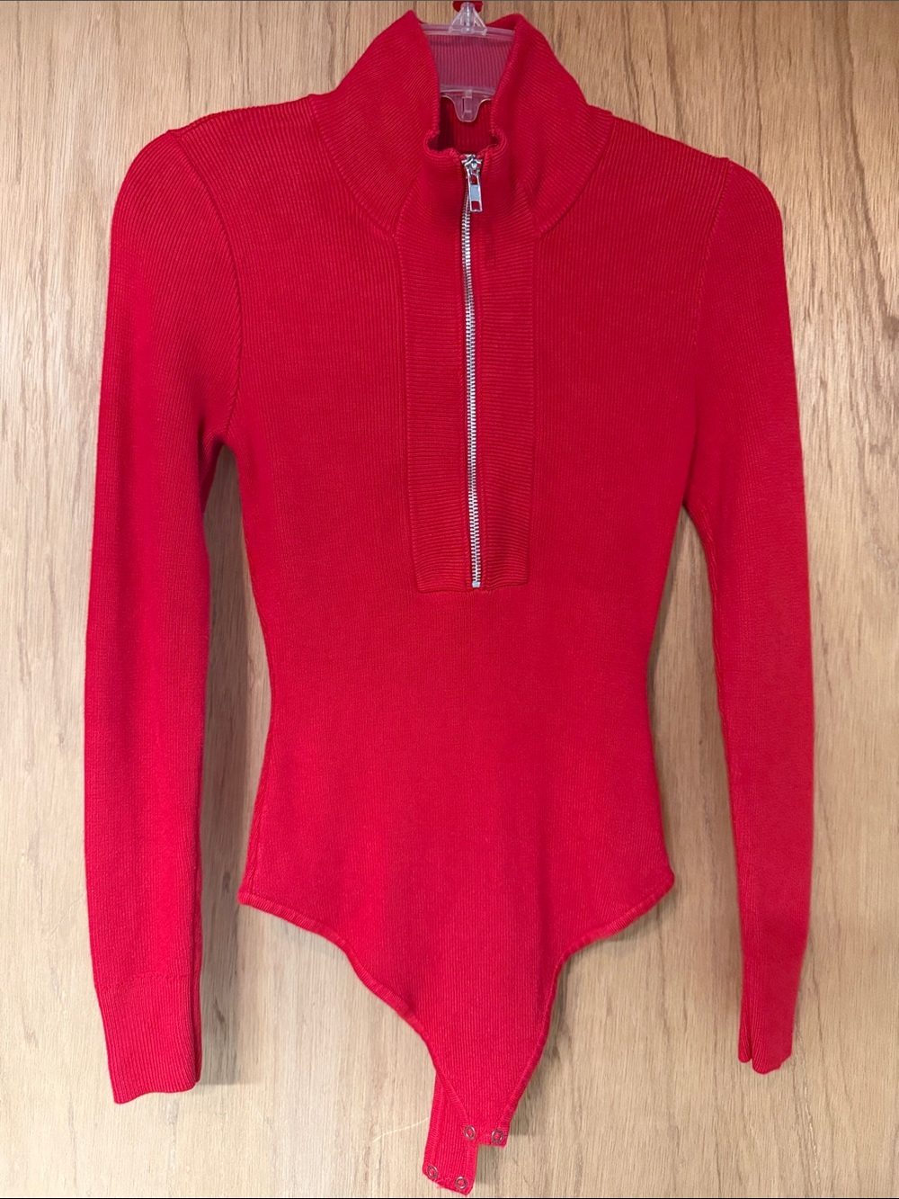 Abercrombie & Fitch Red Zip-Front Long Sleeve Bodysuit